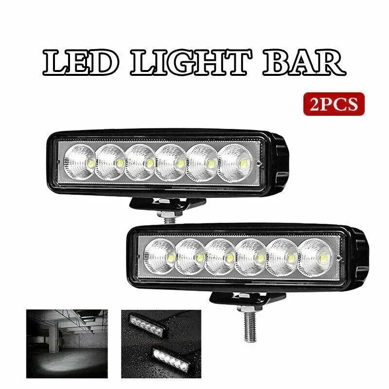 2x 6 Inch LED Work Lights Flood Light Bar 4x4 Offroad 12V 24V Pair - Brand New