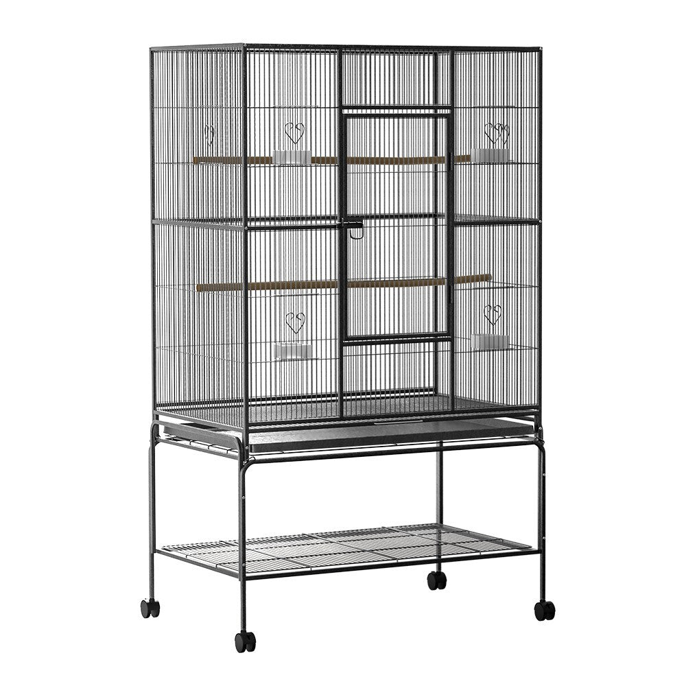 Large Bird Cage 138cm Aviary on Wheels Budgie Parrot Black - Brand New