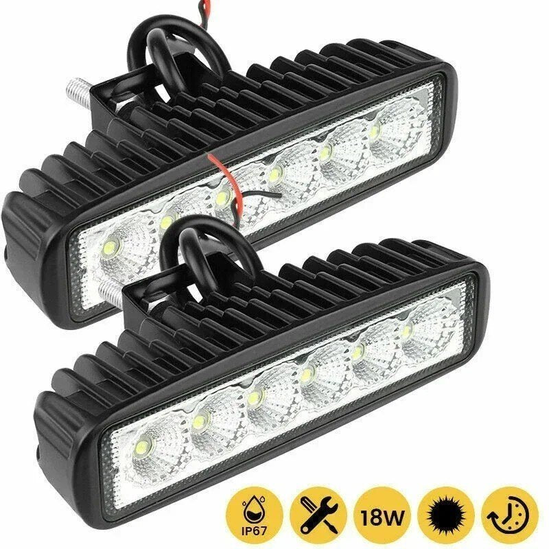 2x 6 Inch LED Work Lights Flood Light Bar 4x4 Offroad 12V 24V Pair - Brand New