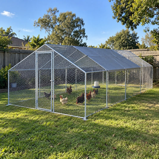 Walk In Chicken Run 8m x 3m x 2m Galvanised Coop Cage with Covers - Brand New