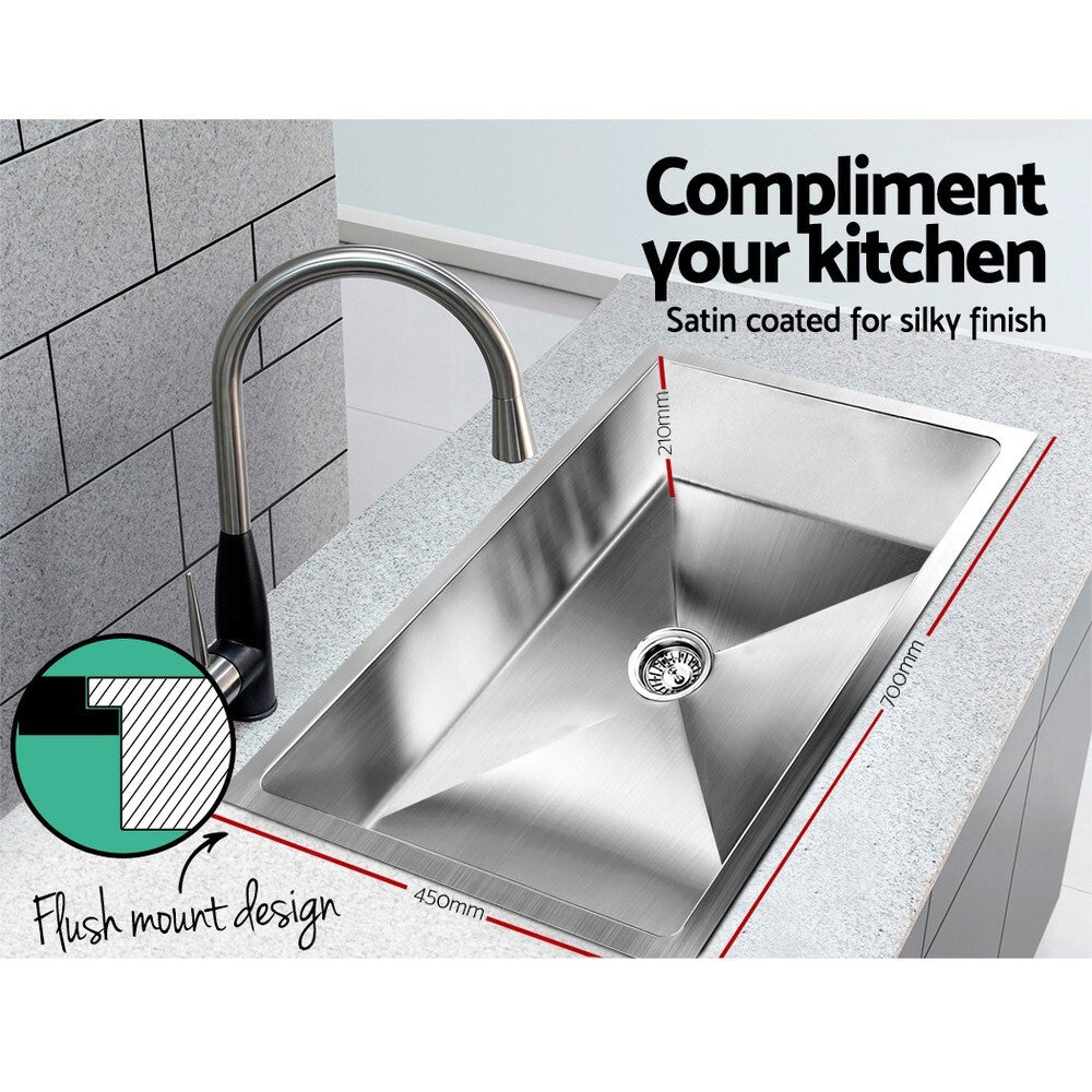 Kitchen Sink 70 x 45cm Stainless Steel Single Bowl Silver - Brand New