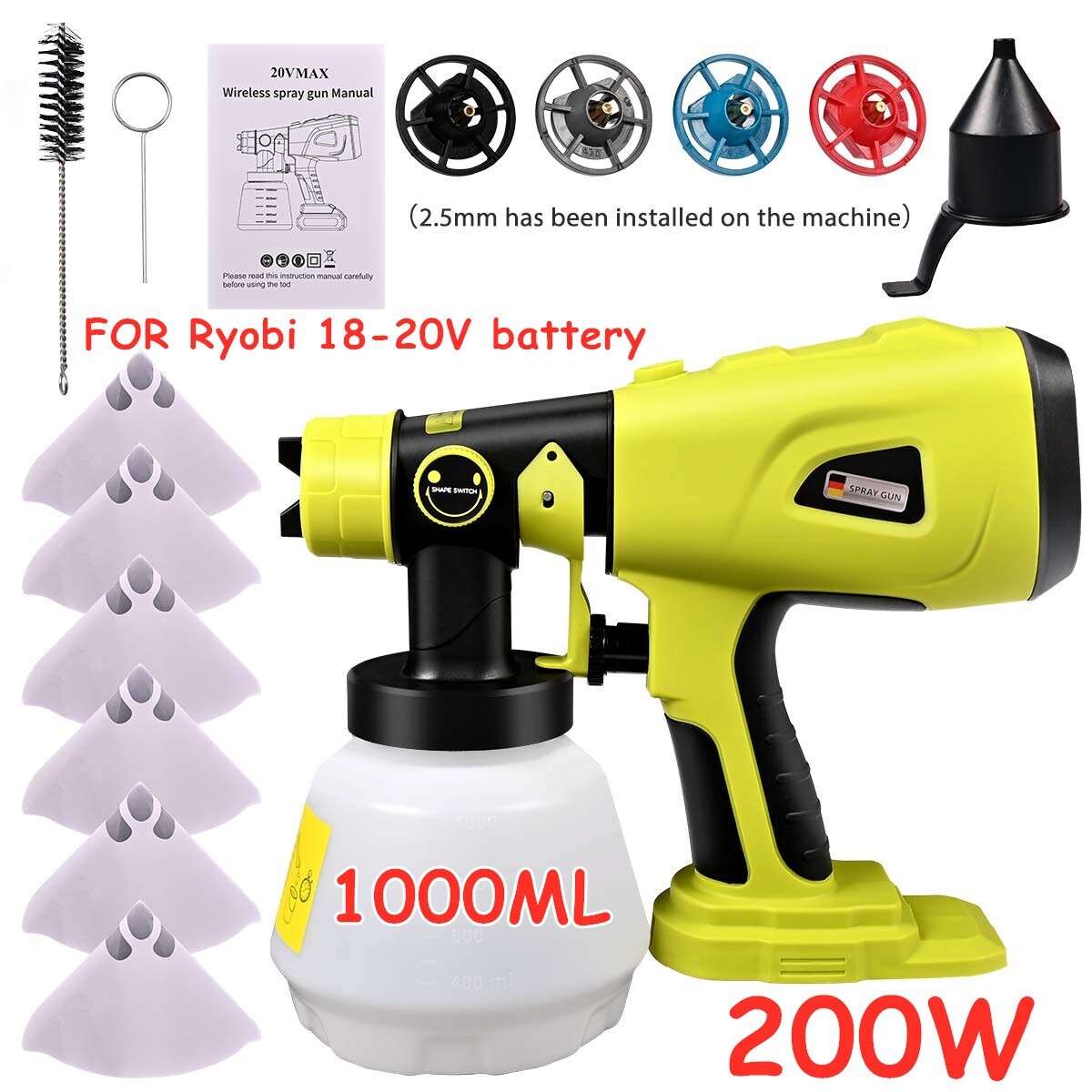 Cordless Paint Sprayer 18V Spray Gun 1L High Pressure Airless - Brand New