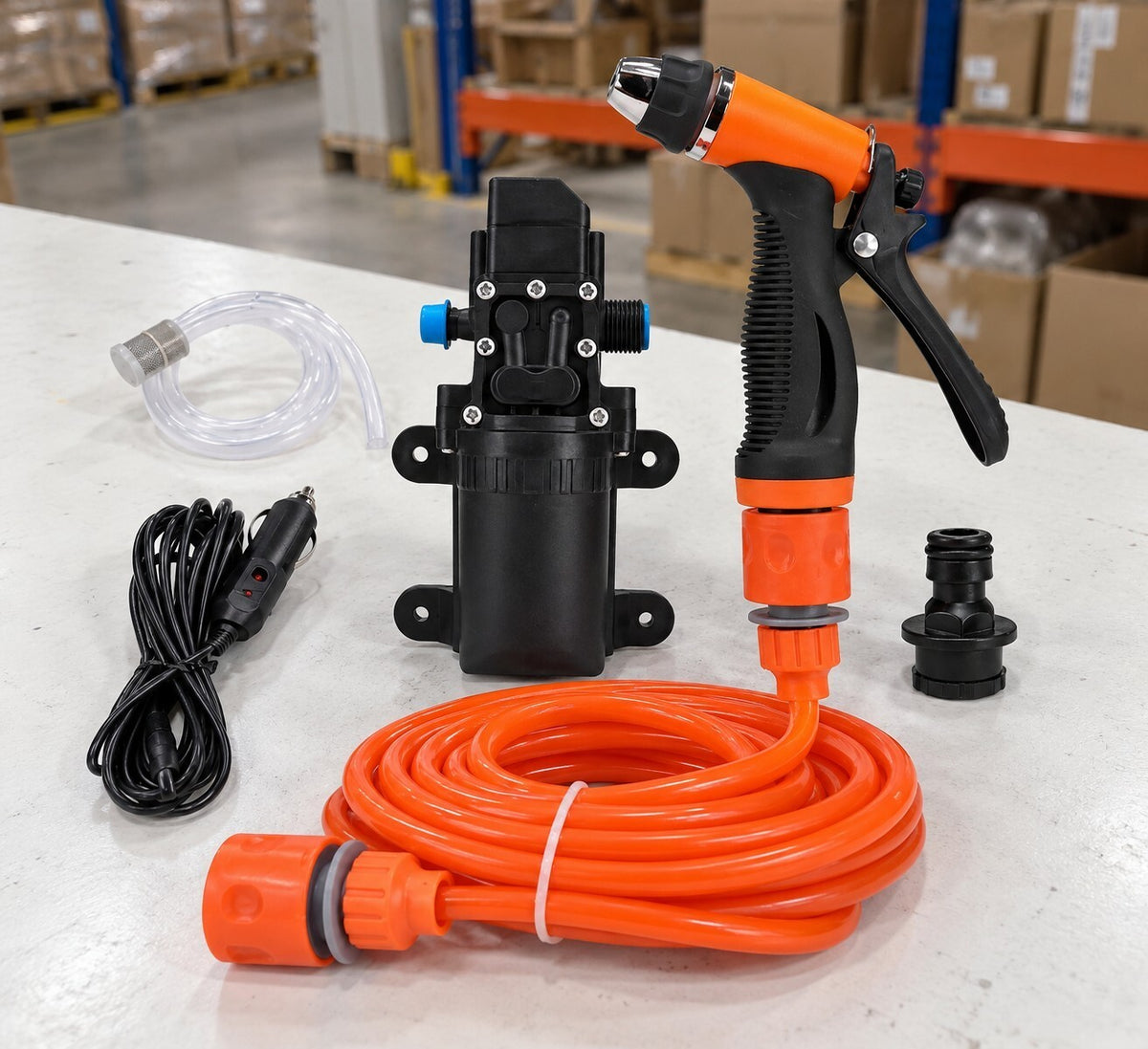 12V Portable Car Wash Pump Kit Spray Gun Hose Caravan RV - Brand New