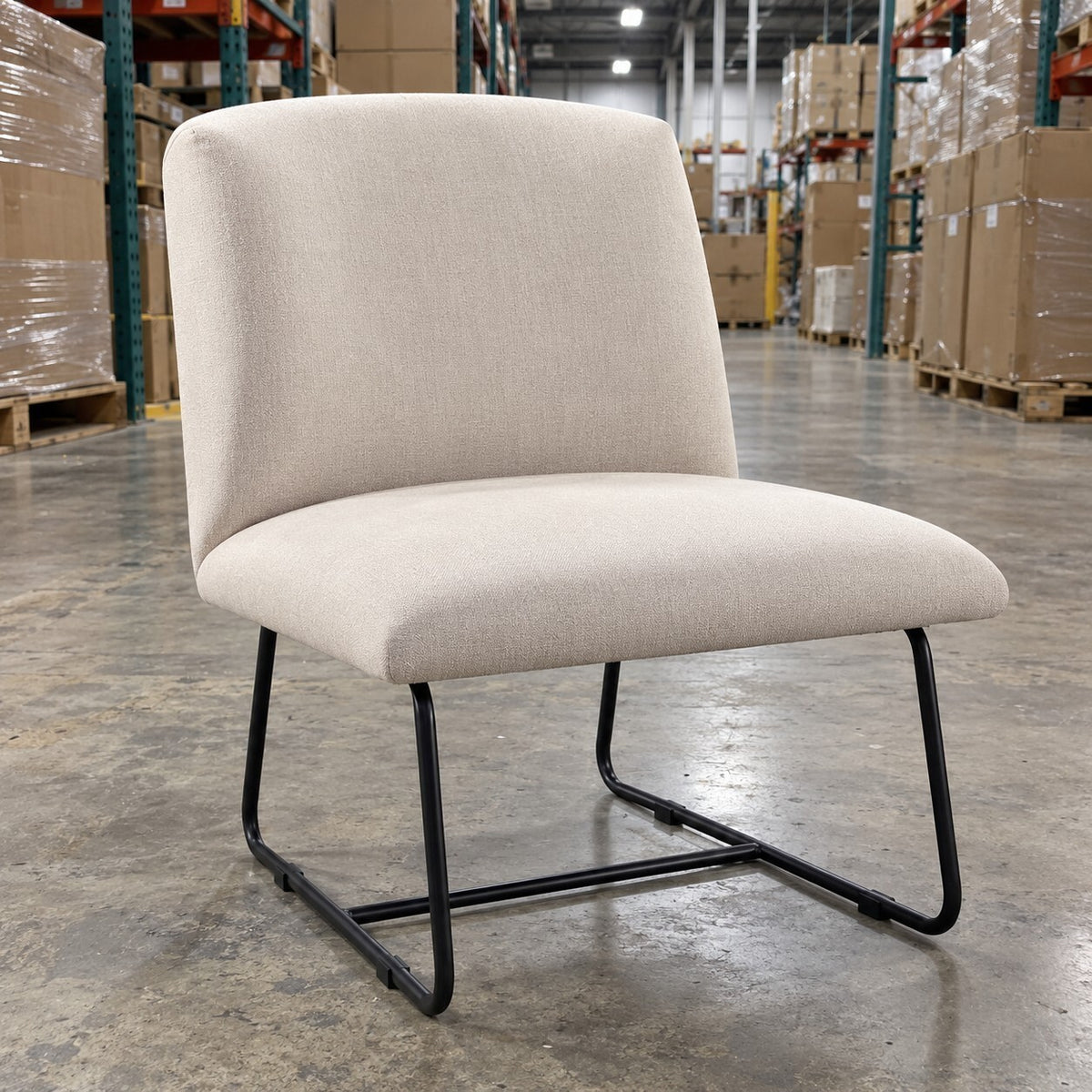 Accent Chair Beige Linen Armless Lounge Chair Metal Legs - Brand New