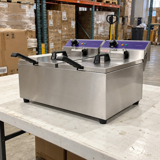 Commercial Double Deep Fryer 2 x 17L Stainless Steel Twin Tank Electric - Brand New