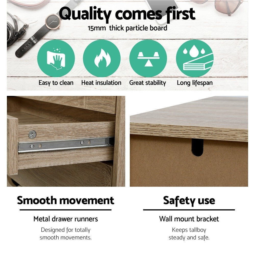 6 Chest of Drawers Tallboy Oak - Bedroom Storage Dresser - Brand New