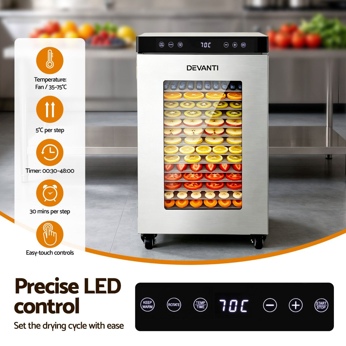 16 Tray Food Dehydrator Stainless Steel Jerky Fruit Dryer - Brand New