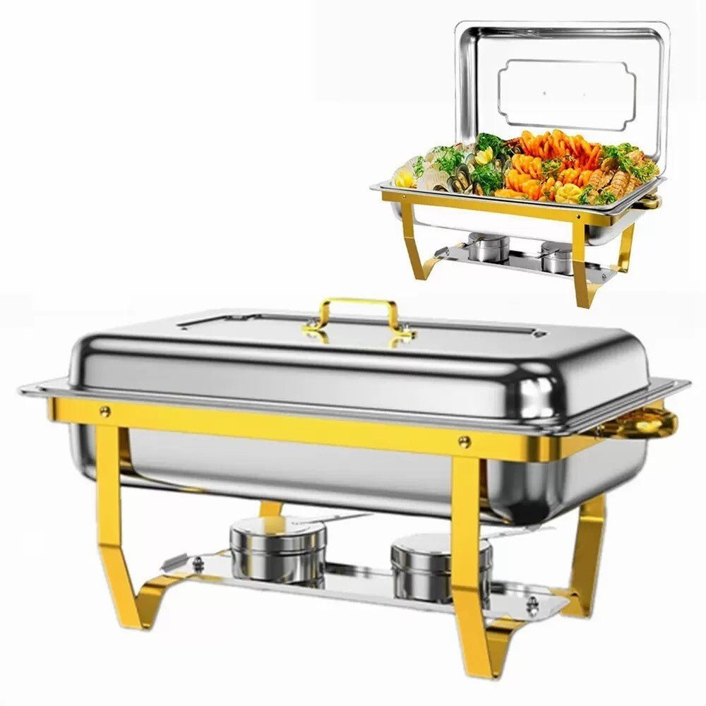 Stainless Steel Chafing Dish Buffet Food Warmer 11L Gold Stand - Brand New