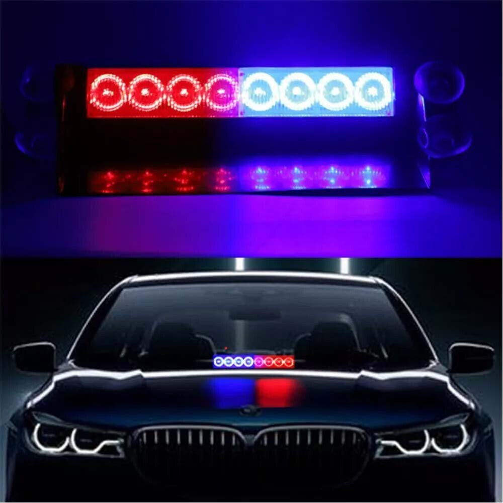 LED Flashing Warning Light Red Blue Windscreen Mount - New in Box