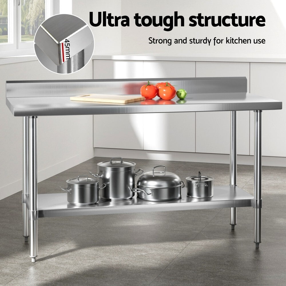 Stainless Steel Kitchen Bench with Splashback 1500 x 600mm Prep Table - Brand New