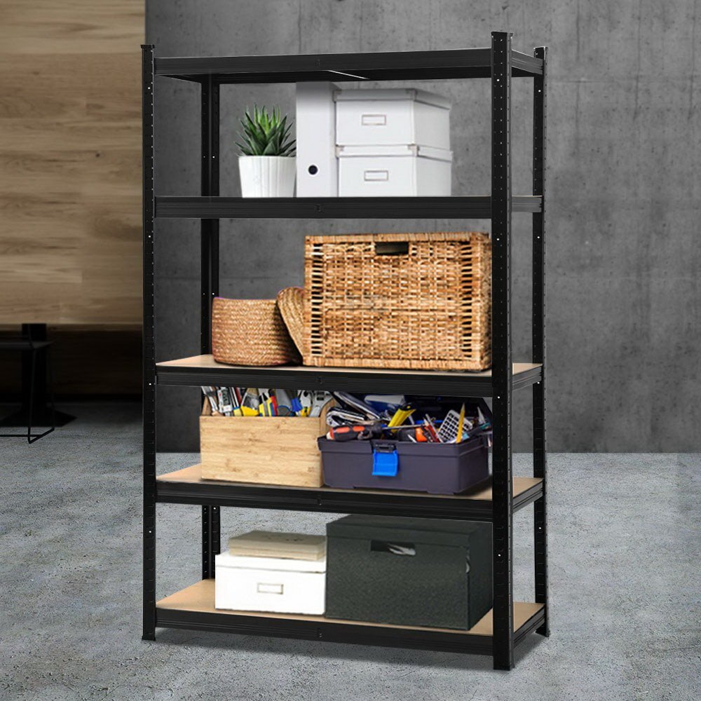 5 Tier Steel Shelving 1.8m Garage Storage Rack Shelves 1000kg Black - Brand New