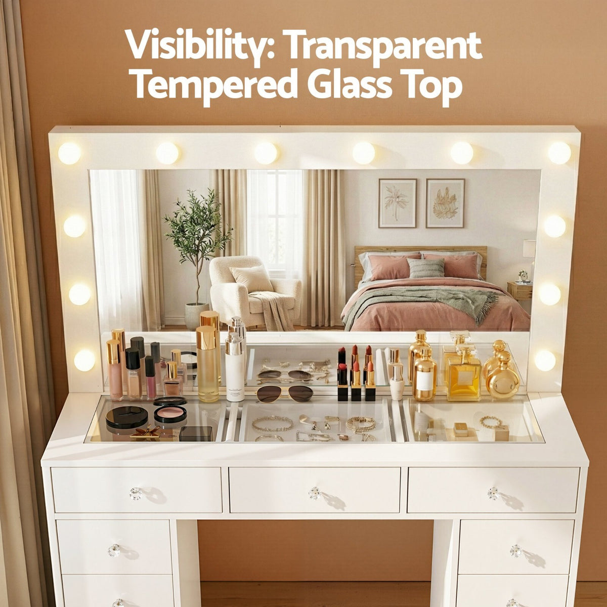 Hollywood Dressing Table Vanity Desk LED Mirror and Stool 11 Drawers White - Brand New