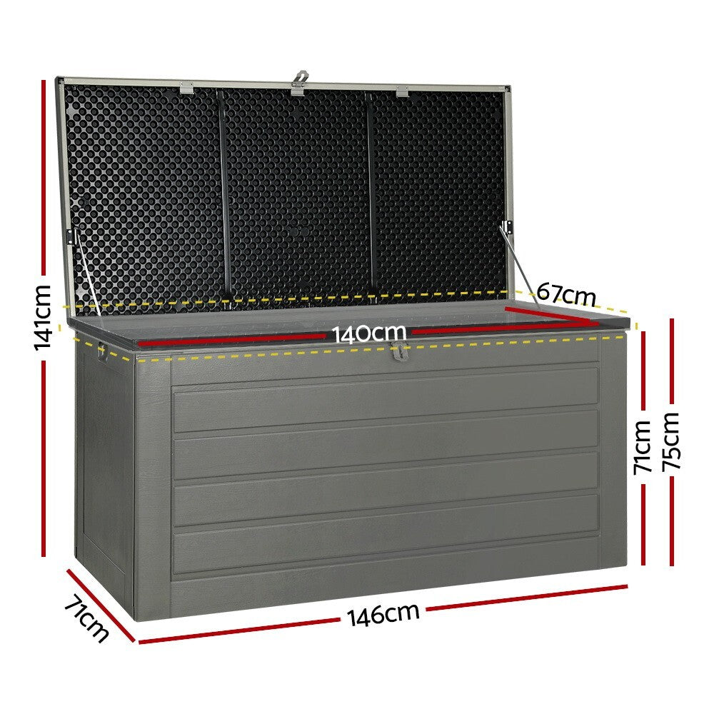 Outdoor Storage Box 680L Lockable Garden Bench Tool Shed Black - Brand New