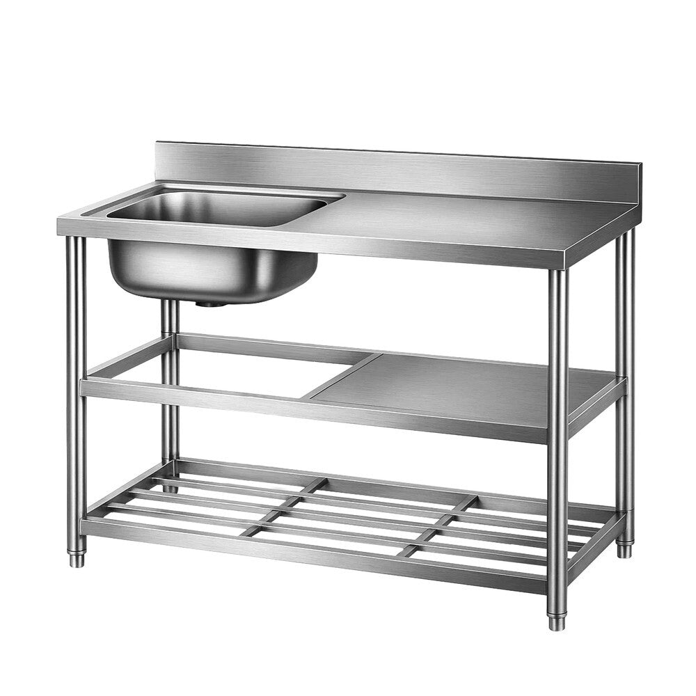 Stainless Steel Kitchen Bench Work Table with Sink Splashback 120cm - Brand New