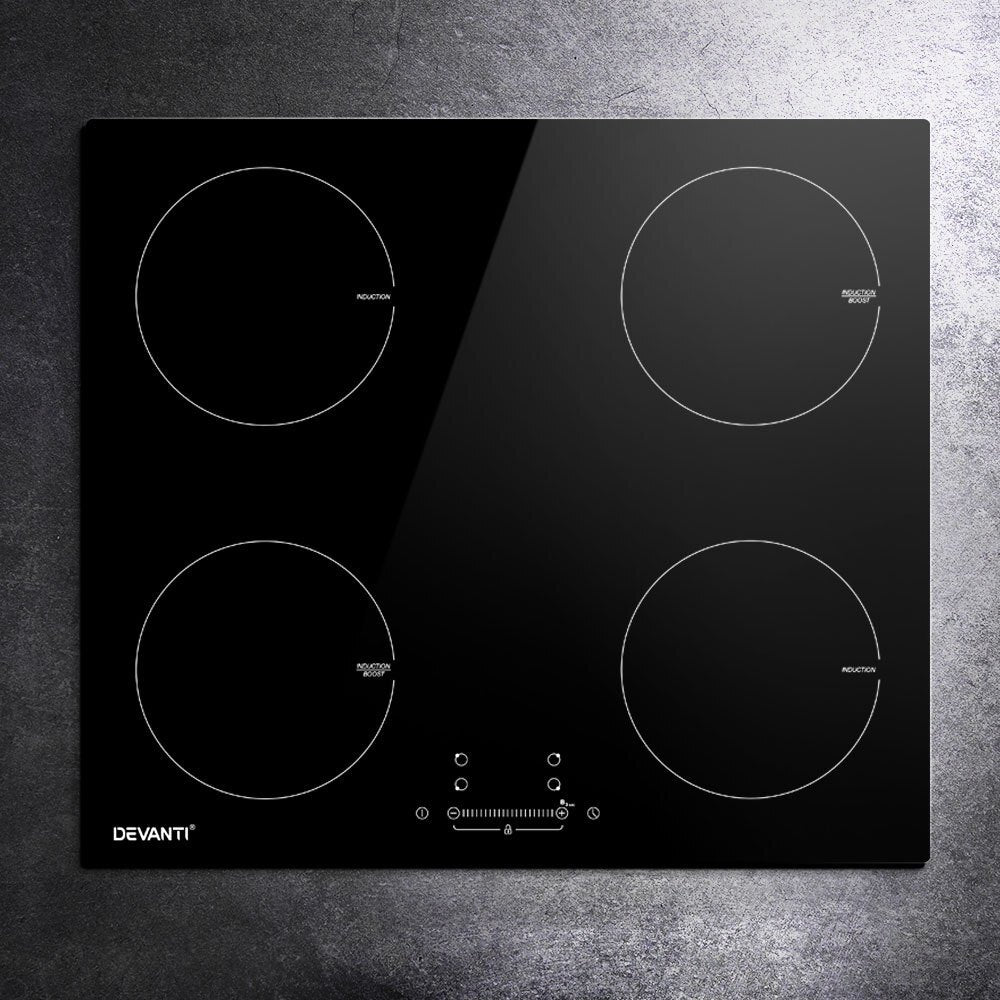 60cm Induction Cooktop 4 Zone Black Glass Touch Control - Brand New