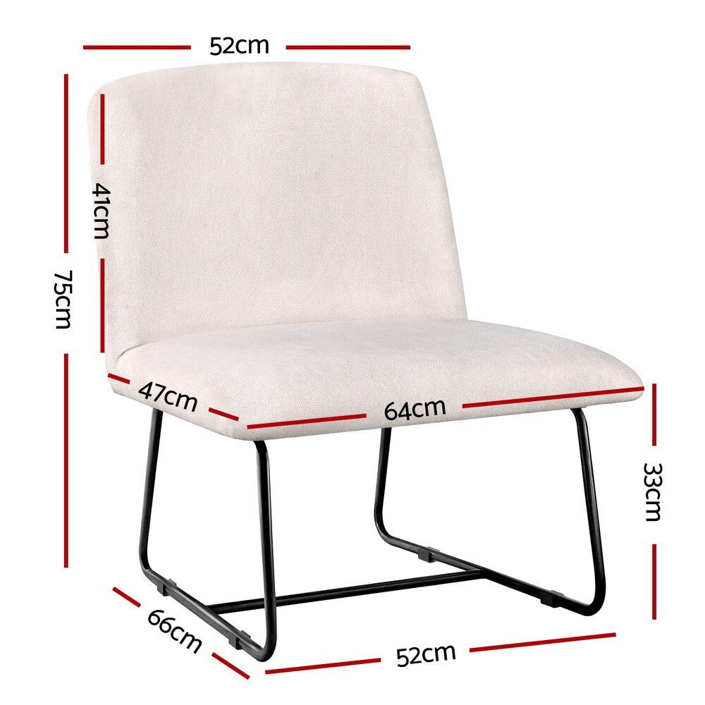 Accent Chair Beige Linen Armless Lounge Chair Metal Legs - Brand New