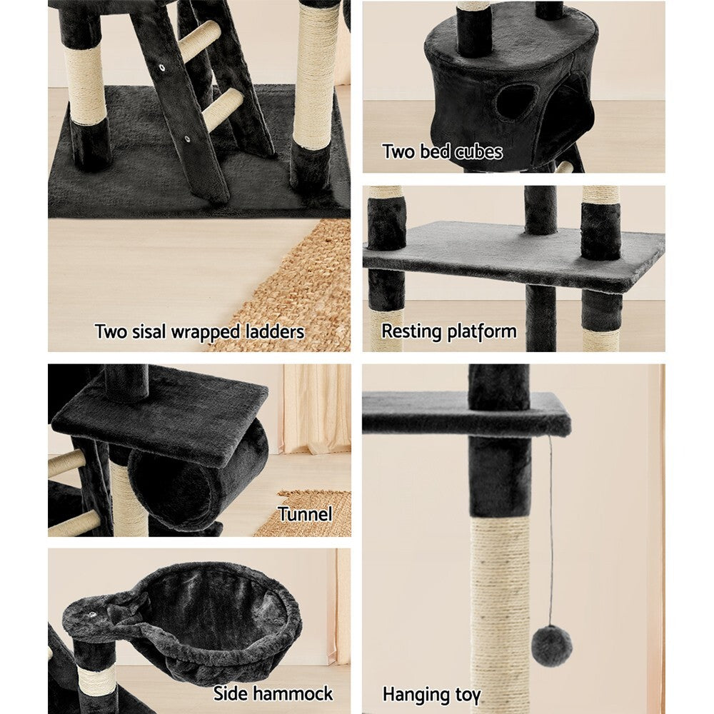 Cat Tree 260cm Tall Tower Scratching Post Condo House Grey - Brand New