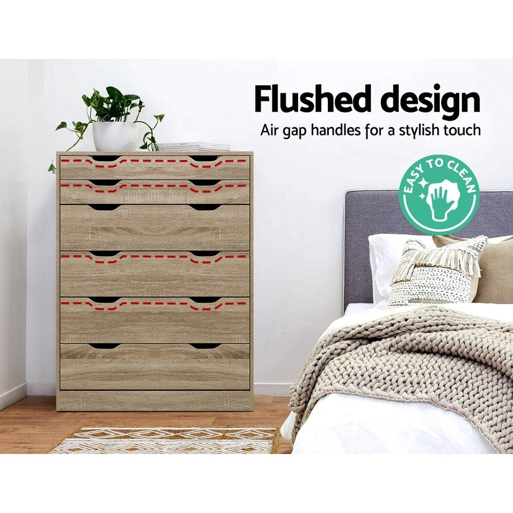 6 Chest of Drawers Tallboy Oak - Bedroom Storage Dresser - Brand New