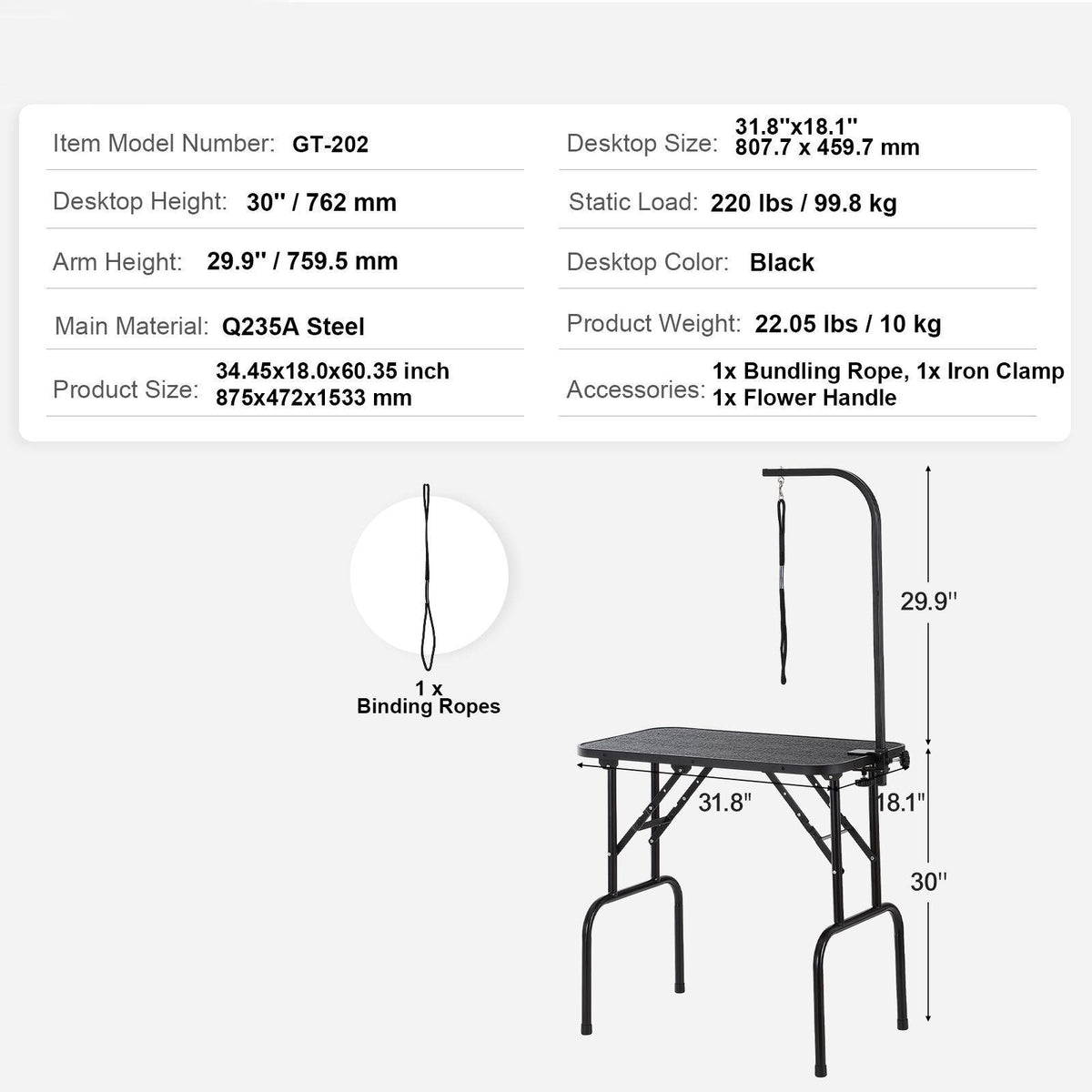 Foldable Dog Grooming Table with Arm and Noose 81 x 46cm - Brand New