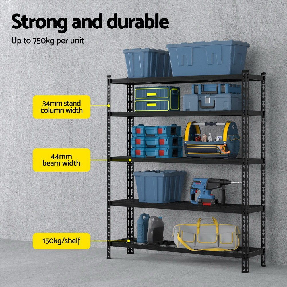 1.8m x 1.2m Garage Shelving Warehouse Rack 5 Tier Steel Black - Brand New