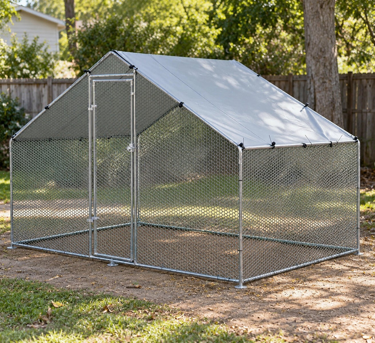 Big Outdoor Pet Run Chicken Coop Silver 3m Lockable Door Rabbit Cage - Brand New