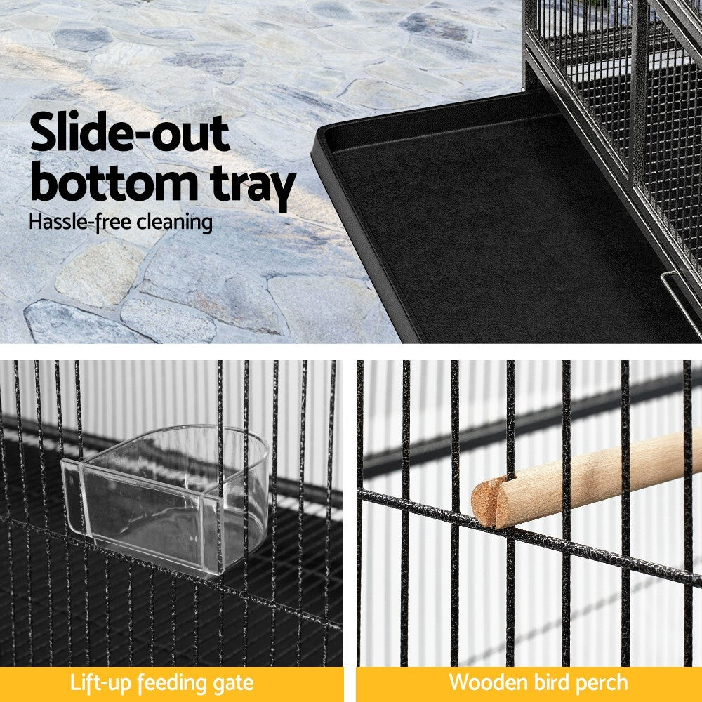 Large Bird Cage 138cm Aviary on Wheels Budgie Parrot Black - Brand New