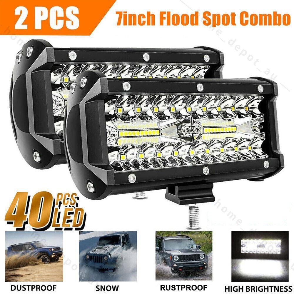 2x 7 Inch LED Light Bars Spot Flood Combo 4x4 Offroad Work Lights Pair - Brand New