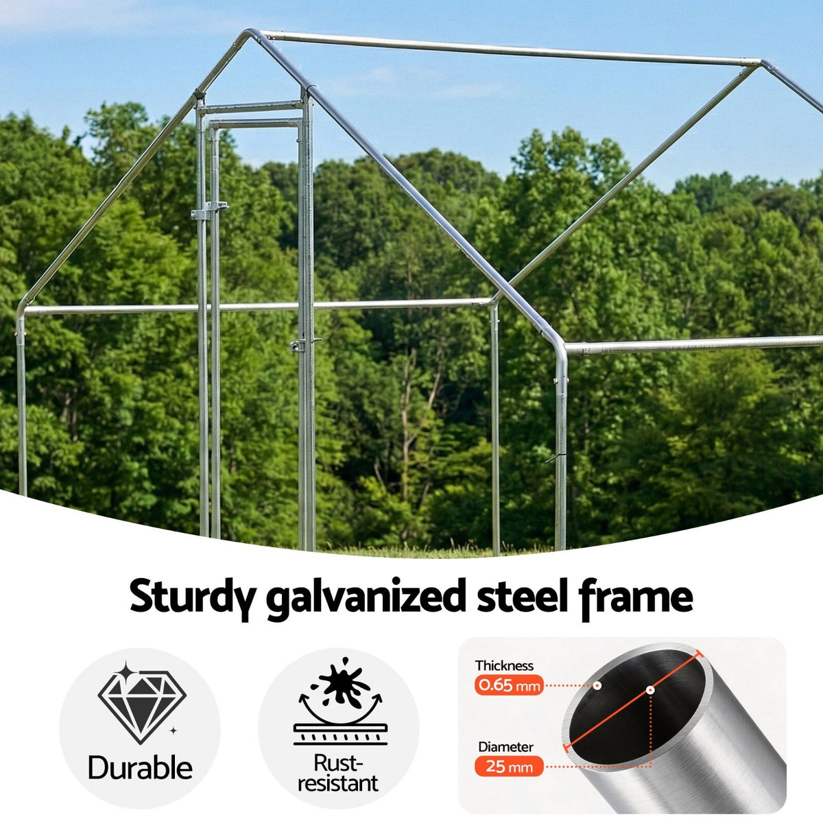 Big Outdoor Pet Run Chicken Coop Silver 3m Lockable Door Rabbit Cage - Brand New