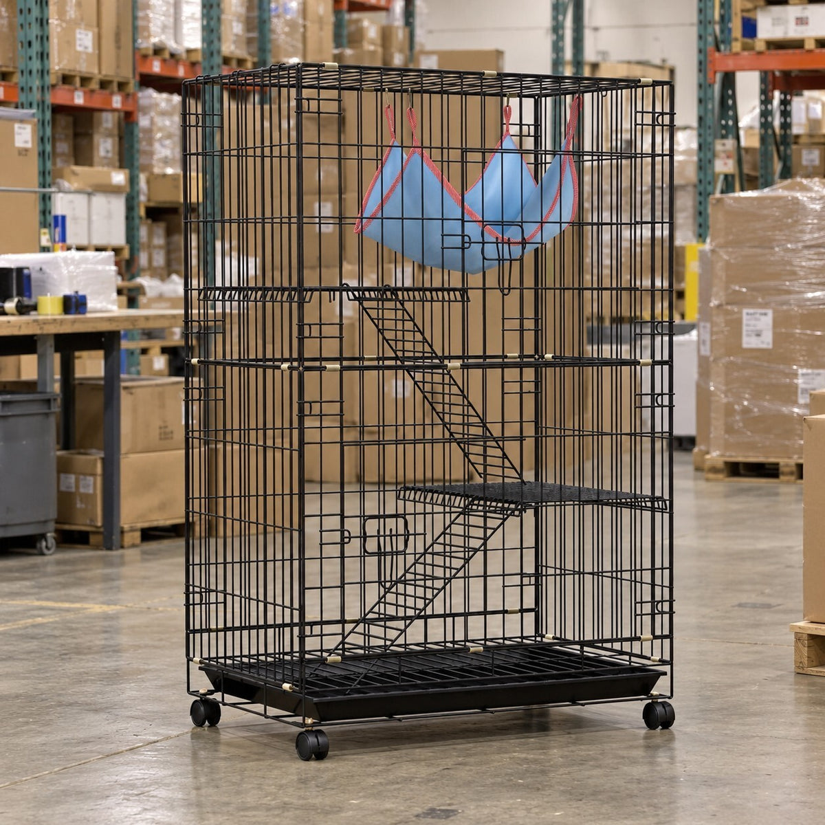 Rabbit Cage 100cm 3 Level Hutch on Wheels Guinea Pig Ferret - Brand New