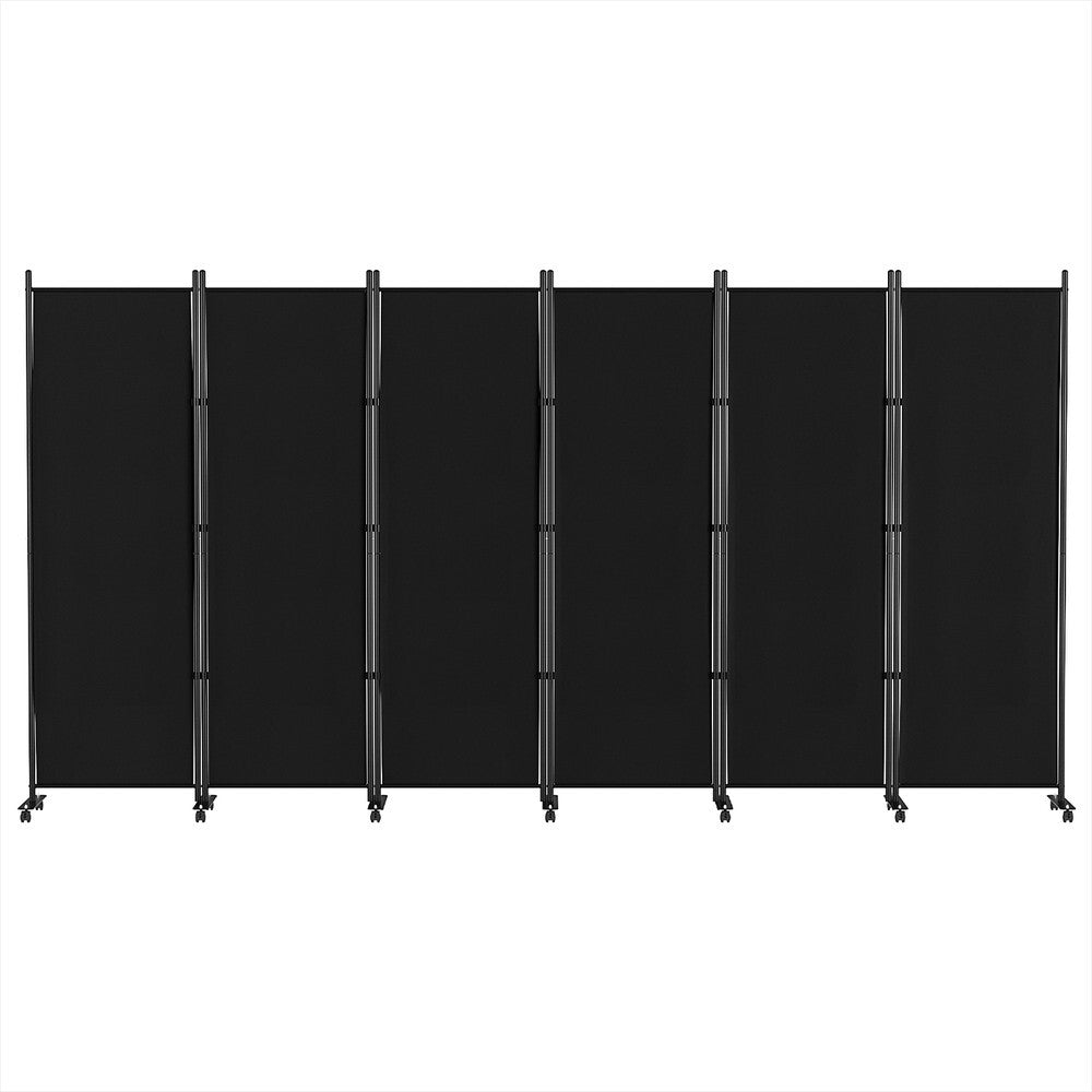6 Panel Room Divider Screen on Wheels 323cm Black - Brand New
