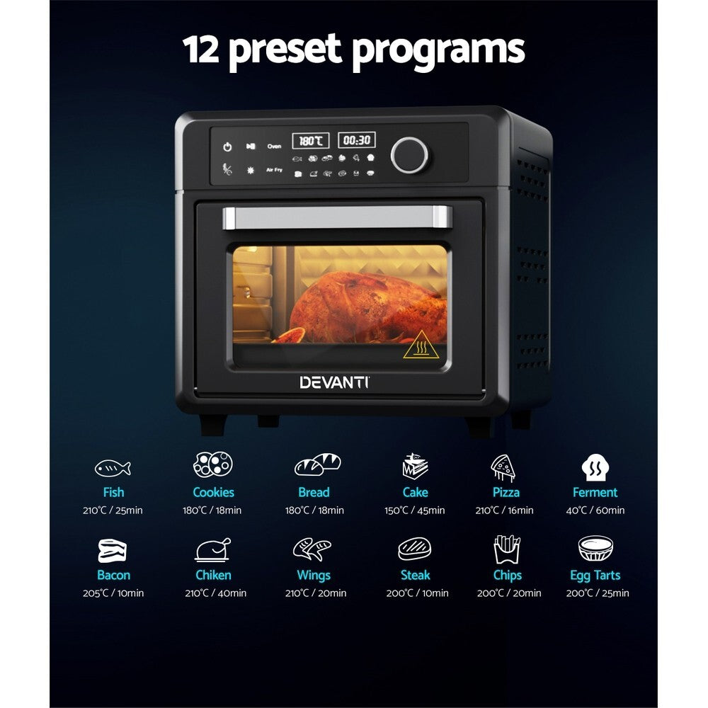 20L Air Fryer Oven LCD Touch 1400W 12 Presets Black - Brand New