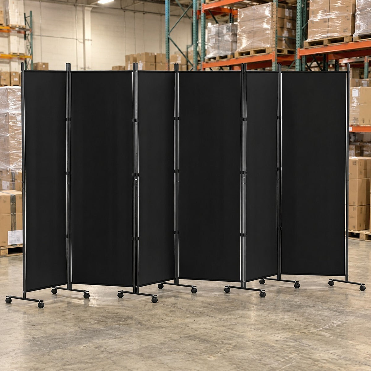 6 Panel Room Divider Screen on Wheels 323cm Black - Brand New