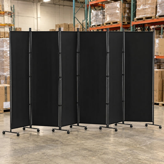 6 Panel Room Divider Screen on Wheels 323cm Black - Brand New