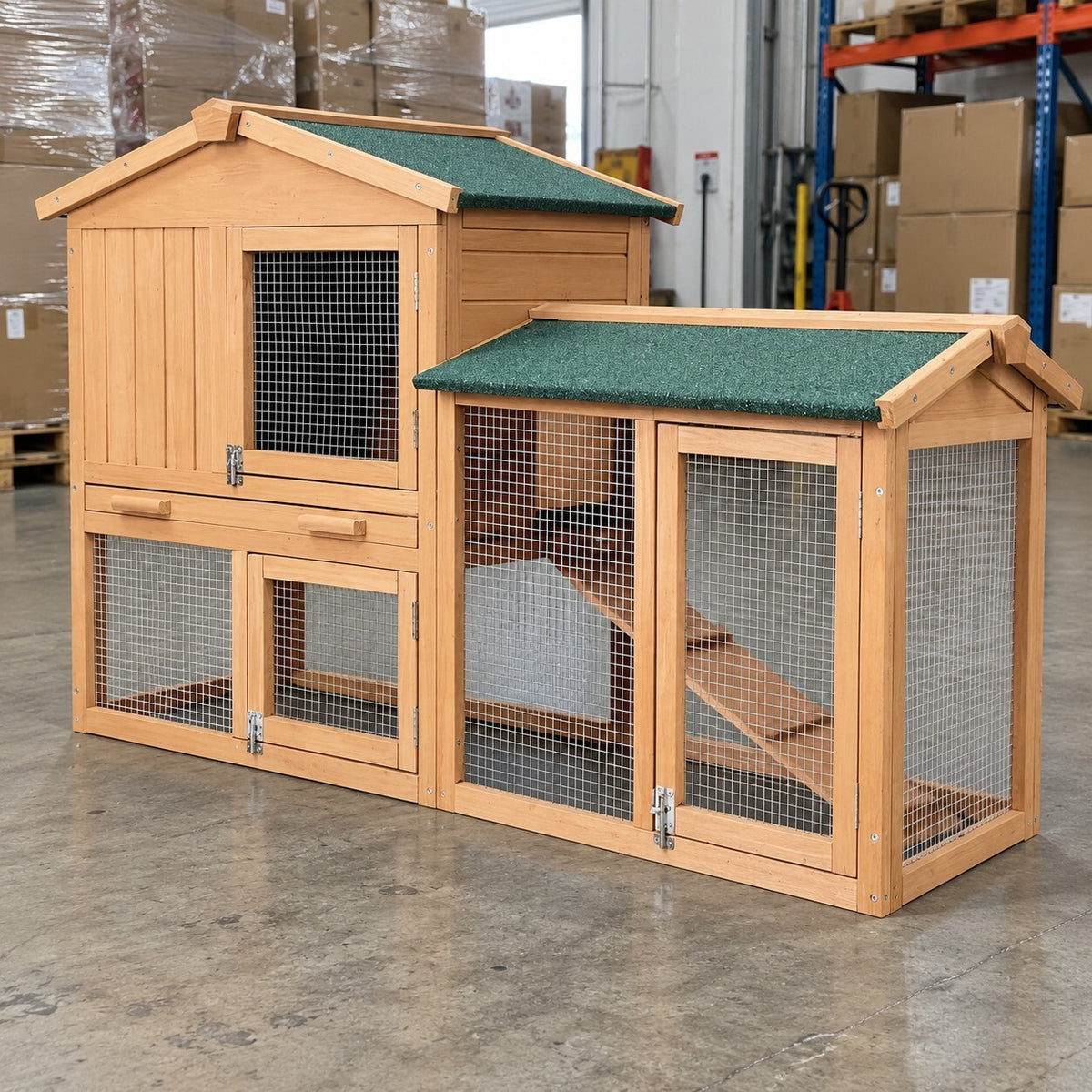 Large Wooden Rabbit Hutch Chicken Coop 138cm Two Storey with Run - Brand New