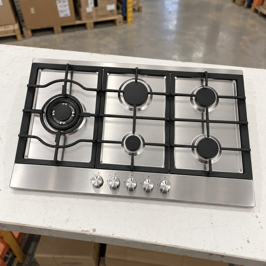 90cm Gas Cooktop 5 Burner Stainless Steel with Wok Burner - Brand New