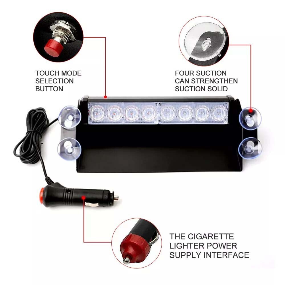 LED Flashing Warning Light Red Blue Windscreen Mount - New in Box