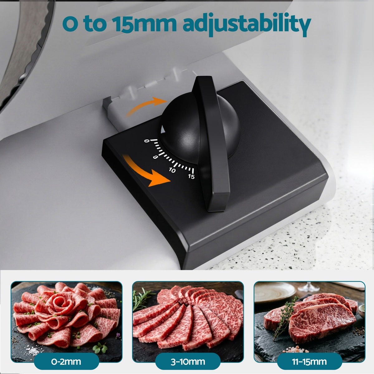 Electric Food Slicer 200W Meat Bread Vegetable 0-15mm Adjustable Stainless Blade - Brand New