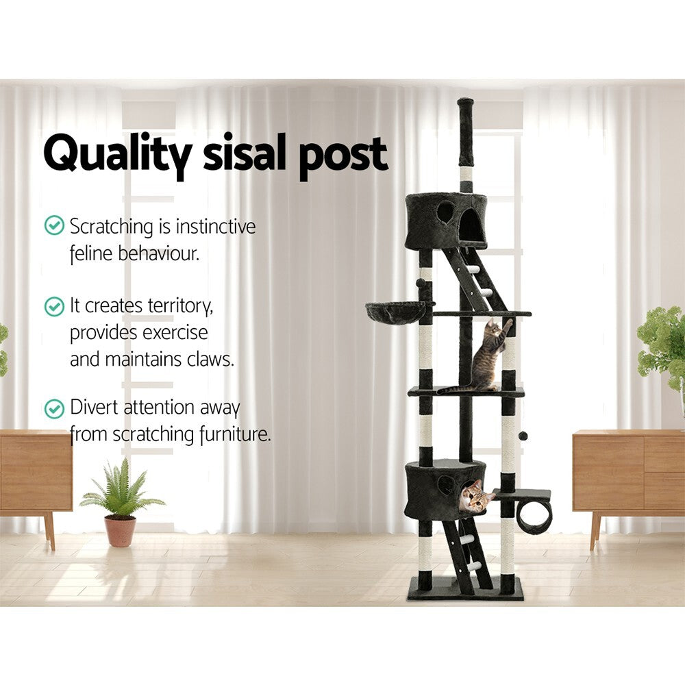 Cat Tree 260cm Tall Tower Scratching Post Condo House Grey - Brand New
