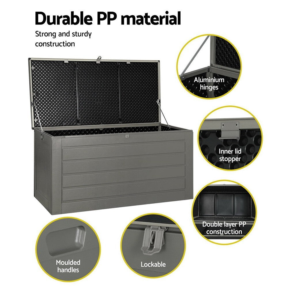 Outdoor Storage Box 680L Lockable Garden Bench Tool Shed Black - Brand New
