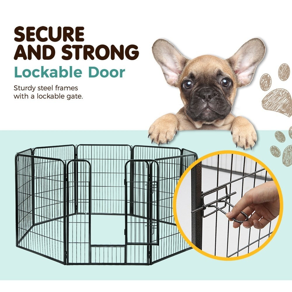 Heavy Duty Pet Playpen 8 Panel 100cm Tall Exercise Pen Enclosure Black - Brand New