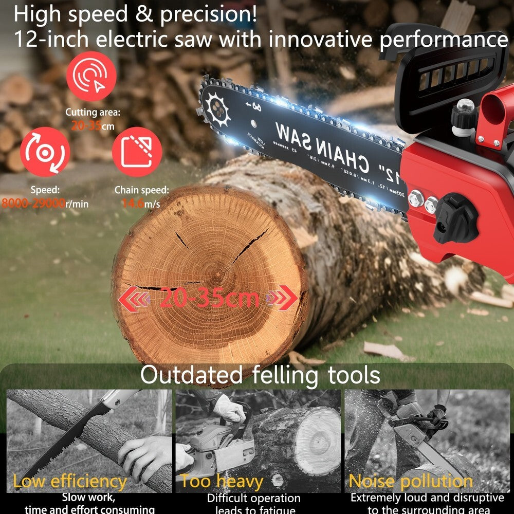 12 Inch Cordless Chainsaw Brushless 21V with 2 Batteries Electric Chain Saw - Brand New