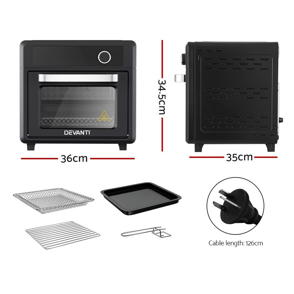 20L Air Fryer Oven LCD Touch 1400W 12 Presets Black - Brand New