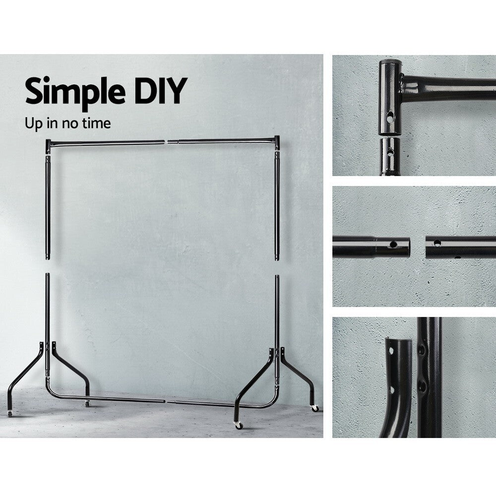 Clothes Rack 6ft on Wheels Garment Rail Coat Stand Black - Brand New