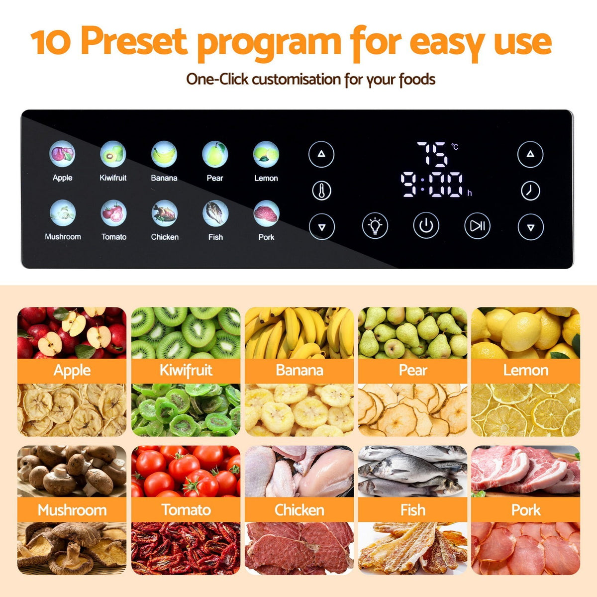 Stainless Steel Food Dehydrator 10 Trays Jerky Fruit Dryer LED Touch - Brand New
