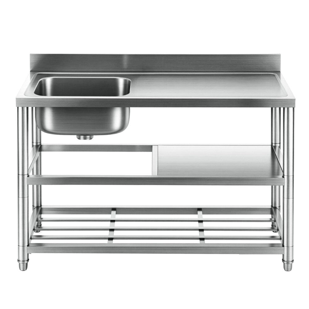 Stainless Steel Kitchen Bench Work Table with Sink Splashback 120cm - Brand New