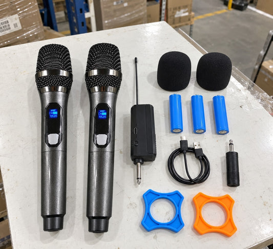 2x Wireless Microphones UHF Handheld Karaoke Mic Set with Receiver - Brand New