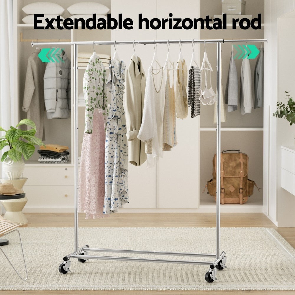 Heavy Duty Clothes Rack on Wheels Extendable Garment Rail with Shelf - Brand New