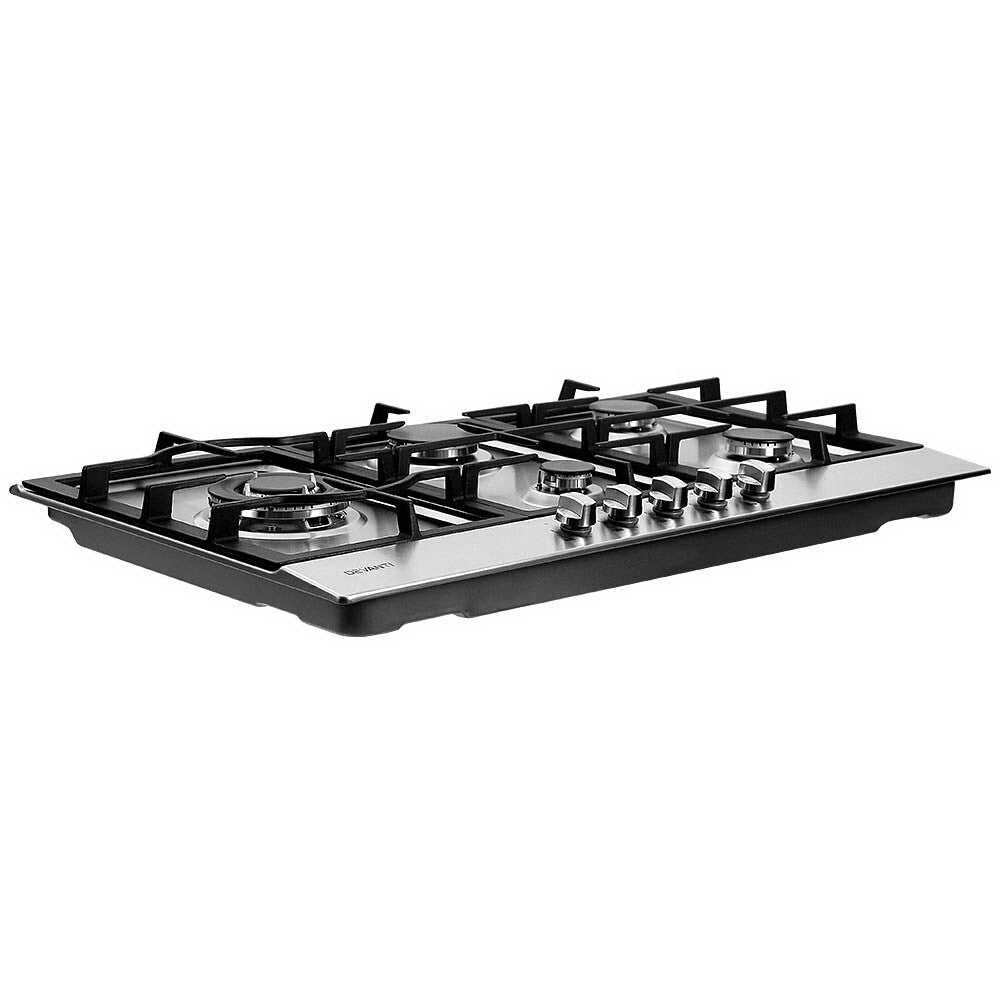 90cm Gas Cooktop 5 Burner Stainless Steel with Wok Burner - Brand New