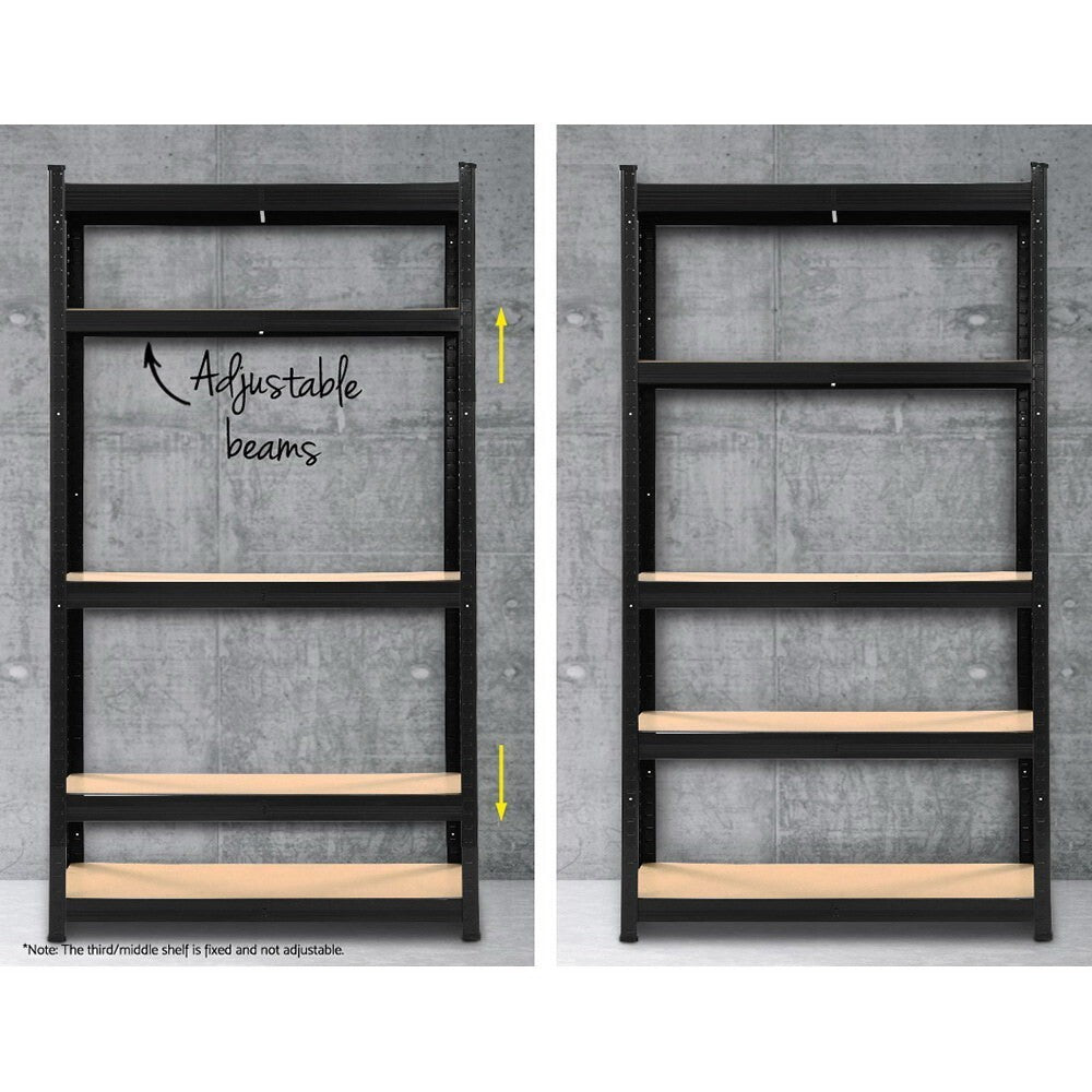 5 Tier Steel Shelving 1.8m Garage Storage Rack Shelves 1000kg Black - Brand New