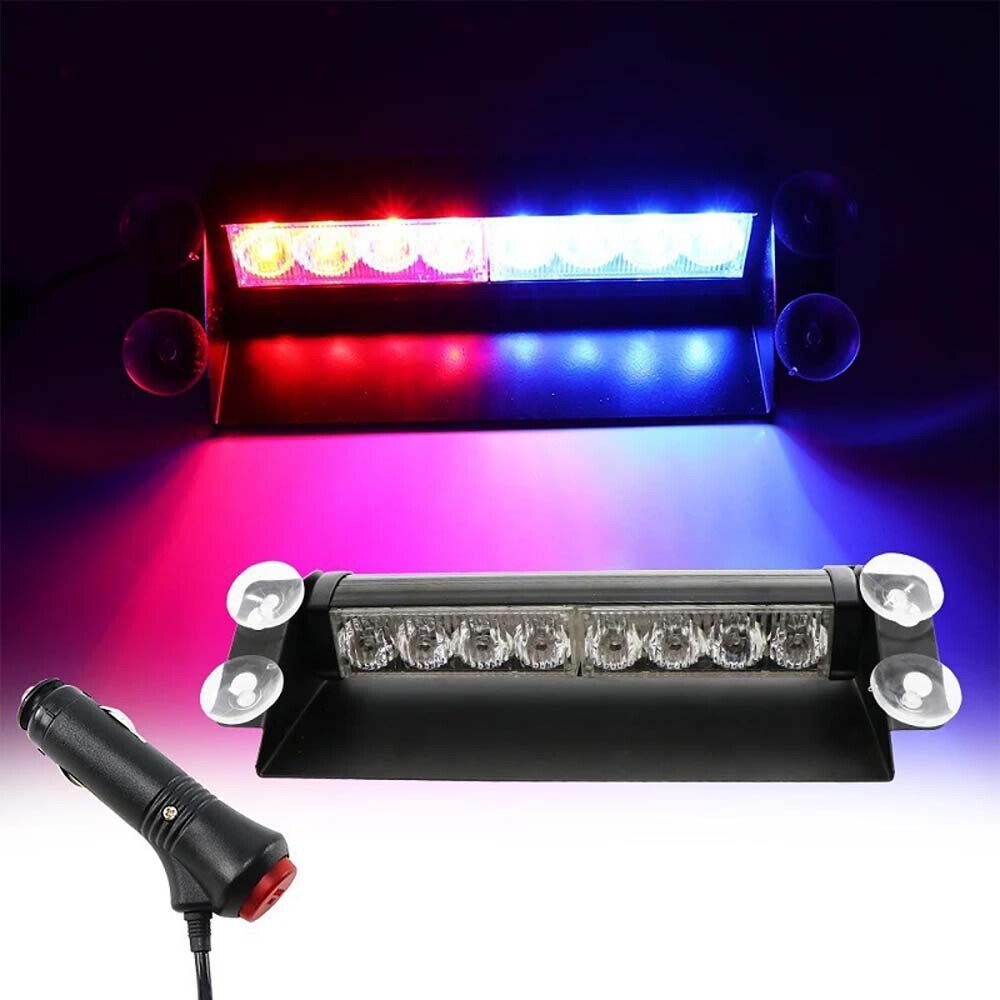 LED Flashing Warning Light Red Blue Windscreen Mount - New in Box